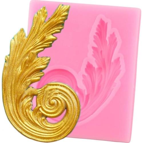 Baroque Scroll Relief Border Silicone Mold 3D Leaves Cupcake Topper Fondant Cake Decorating Tools Candy Chocolate Gumpaste Mould