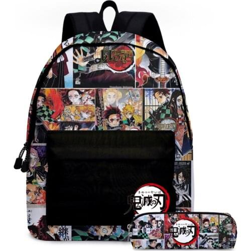 2pcs Demon Slayer: Kimetsu no Yaiba Backpack For Boys Girls Multi Pocket Travel Mochila Large Capacity School Bag For Teenage