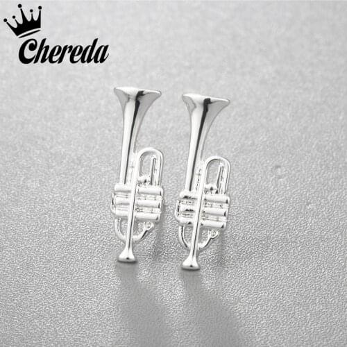 Chereda Alloy Trumpet Shaped Stud Earrings Unique Trendy Fashion Earring Women Male Charms Jewelry Fine Small Accessories Gift