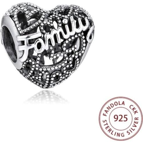 Fit Pandora Bracelet 925 Sterling Silver Family Heart Metal Beads for Jewelry Making Women Girl DIY Gift Kralen Wholesale