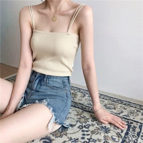 Crop Top Pink 2021 New knitted camisole sleeveless Sling Women Tank Sexy camis Female vest summer Basic Tops Dames draagdoek