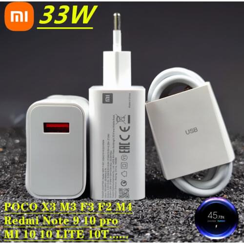 Xiaomi POCO X3 pro charger 33W EU fast turbo charge 6A Type C cable For Redmi note 9 pro 10 pro Mi 9 10 K30 K40 poco X3 F3 F2