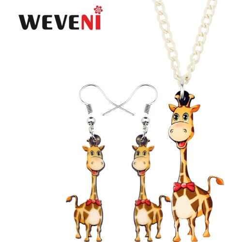 WEVENI Acrylic Happy Giraffe Jewelry Sets Earrings Drop Dangle Necklace Pendant Cute Animal Gift For Women Girls Kids Wholesale