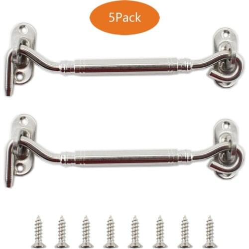 6'' Barn Door Latch,5PCS Back Gate,Heavy Duty Stainless Steel Gate Latch Lock,Cabin Hooks Eye Latch Hooks with Screws for Window