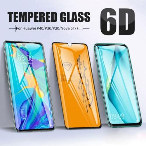 6D Full Cover Tempered Glass For Huawei Y7A P40 P30 P20 Pro Mate 20 Lite Nova 5T 7i 3 P Smart Plus 2019 Screen Protector Glass