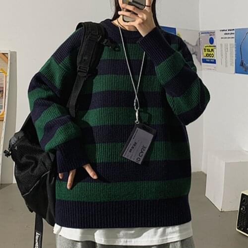 Winter Knitted Striped Sweater Women Casual Oversized Pullovers Sweaters Vintage Loose Warm Jumper Streetwear Teen Knitwear