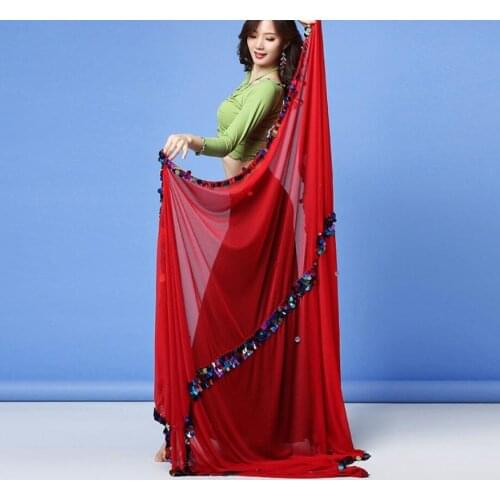 230cm Shinning Sequin Hand Scarf Stage Dancewear Scarves Belly Dance Malaya Shawls Belly Dance Veils Red