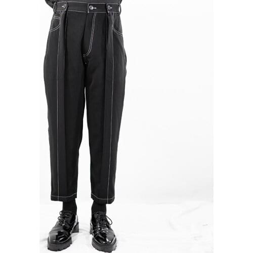 27-44 2018 NEW Mens clothing GD Hair Stylist Street white line loose and complex stitching casual Pants plus size costumes