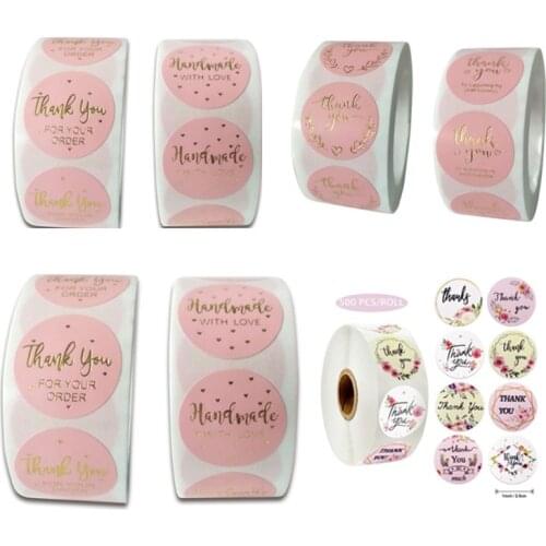 500pcs/lot Pink Circle Thank You Stickers Seal Labels Food Sticker Handmade Stationery for Supporting My Small Business