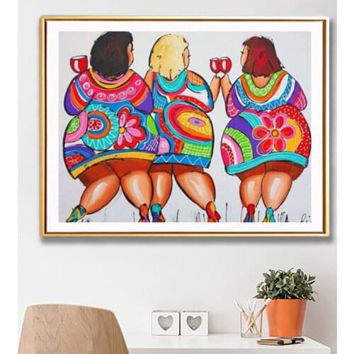 5D DIY Diamond Painting Cartoon Sexy Women Fat Ladies Set Cross Stitch Embroidery Diamond Mosaic Picture of Rhinestones Decor