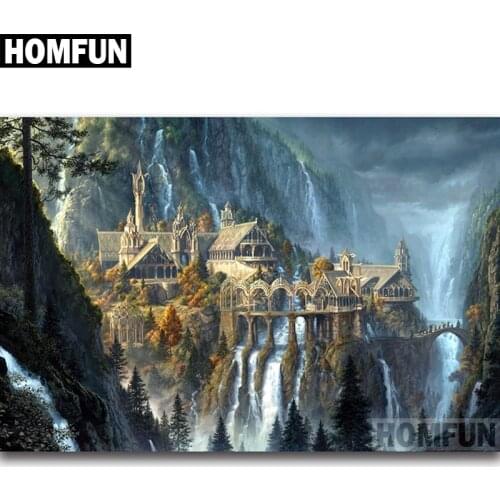HOMFUN Full Square/Round Drill 5D DIY Diamond Painting "Castle Falls" Embroidery Cross Stitch 5D Home Decor Gift A06792