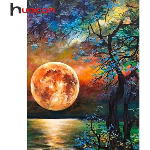 Huacan Full Diamond Embroidery Mosaic Landscape 5D DIY Diamond Painting Moon Picture Of Rhinestones Decoration Home