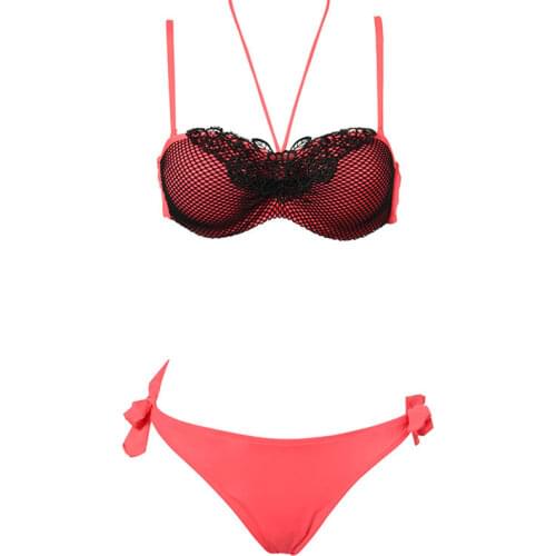 Andzhelika Bikini Women Swimsuit 2021 Summer Sexy Black Lace Mesh Swimwear Push Up Bikini Set Bathing Suit Monokini AK18817