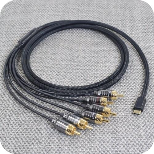 HiFi AUX 3.5mm/Type-C/USB Type C to 6 RCA Audio Splitter 5.1 channels Male 6RCA For Phone PC to Speaker amplifier Cable 1m 2m 3m