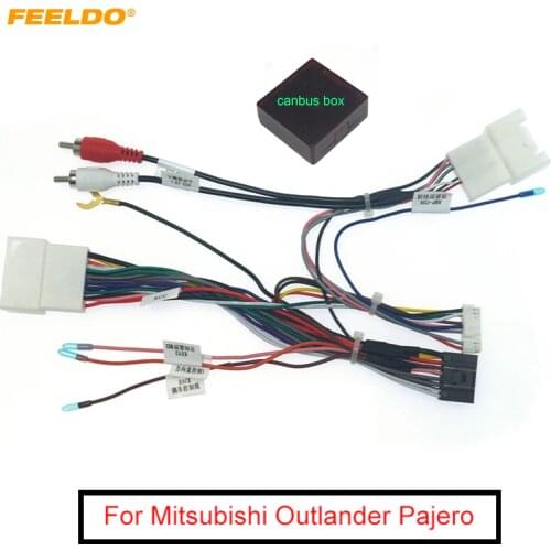 FEELDO Car 16pin Audio Wiring Harness With Canbus Box For Mitsubishi Outlander Pajero Stereo Installation Wire Adapter