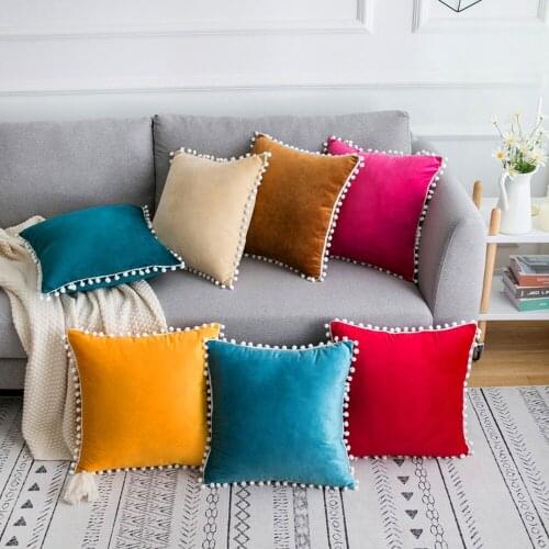 Home Decor Solid Color Cushion Velvet Comfortable Fabric Sofa Pillowcase Filigree with White Spherical Pillowcase Car Pillow