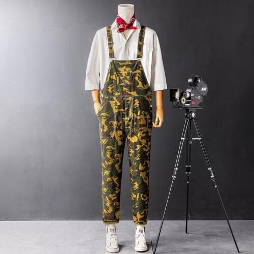 Suspenders Trousers Mens Streetwear Hip Hop Overalls strap pants Safari Cargo Pants Camouflage loose Work Casual Fashion Pants