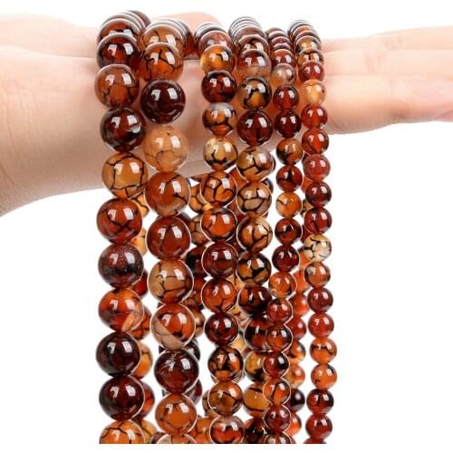 Natural Stone Beads Smooth Red Black Dragon Veins Agate Round Loose Spacer Beads for Jewelry Making Bracelets Necklace 6/8/10MM