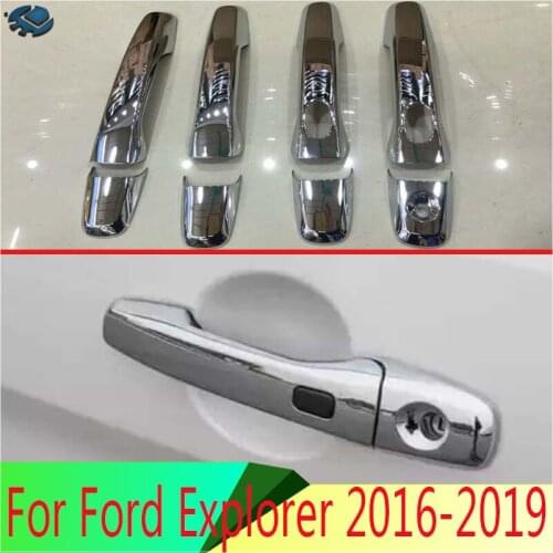 For Ford Explorer 2016 2017 Decorate Accessories ABS Chrome Door Handle Cover With Smart Key Hole Catch Cap Trim Molding