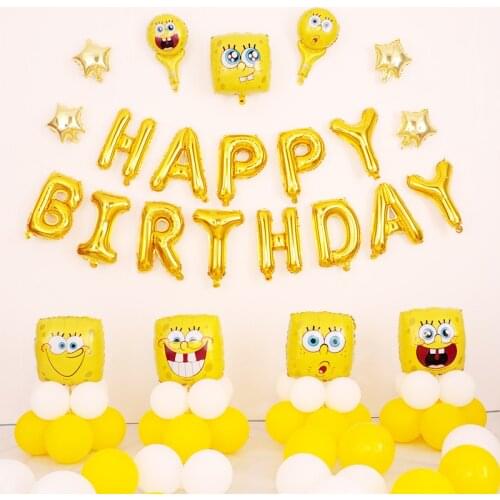 Cartoon Sponge-Bob Party Supplies Latex Balloons Happy Birthday Flag Cartoon Sponge Baby Decoration Kids Faovr Party Decor