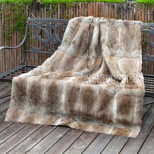 CX-D-08A 130*160cm Custom Size/Color Full Pelt Rabbit Fur Blanket Floor Real Fur Rug Bedrooms Blankets