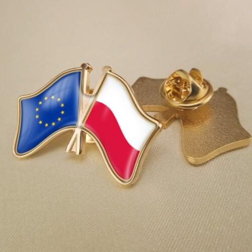 European Union and Poland Crossed Double Friendship Flags Lapel Pins