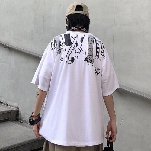 Fashion Aesthetic Unisex cotton long Gothic T-shirts summer women T Shirt Punk Oversized Harajuku white Tops Hip hop Streetwear