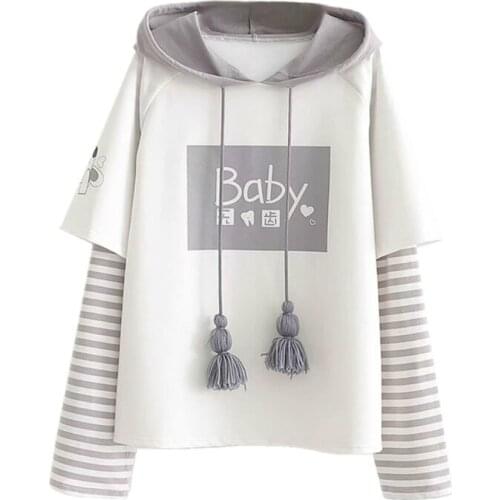 Cotton Womens Letter Print Striped Patchwork Hoodies Sweatshirts 2020 Spring Long Sleeve Hooded Tracksuit Pullover