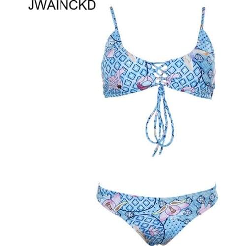 JWAINCKD 2019 Bikini Bandage Swimwear Women Low Waist Sexy Push Up Bikinis Set Swimsuit Female Front Knotted Tankini Beach Wear