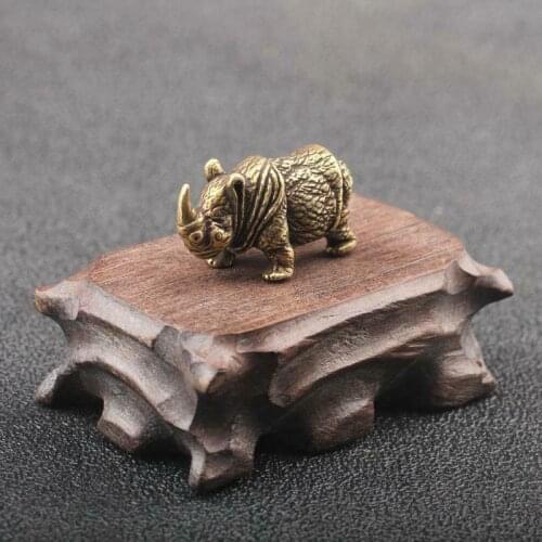 Chinese Antique Retro Brass Cute Rhino Tea Pet Tea Play Ornaments