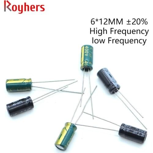 20Pcs 6*12 High Frequency Low ESR Aluminum Electrolytic Capacitor Kit 400V 250V 100V 22UF 2.2UF 3.3UF 4.7UF 470UF Assorted Set
