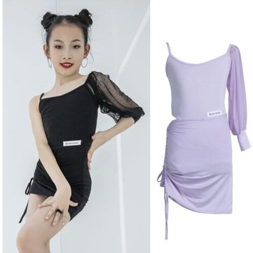 2021 Latin Dance Costume Girls Dancing Dress One-Sleeves Prom Party Performance Dancing Clothes Kids Competition Dress BL6379