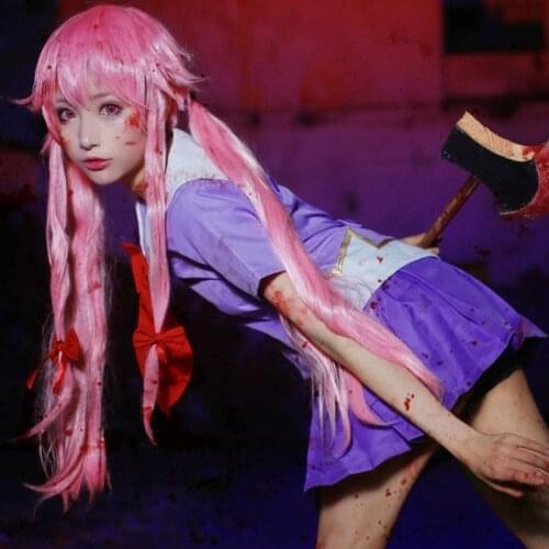 2nd Hot Future Diary Gasai Yuno Mirai Nikki School Uniform Suit Wig Anime Sailor Uniforms Loli Short Skirt Halloween Performance