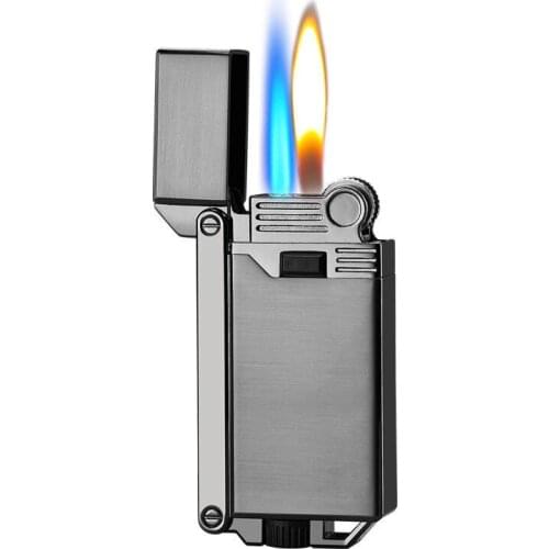 Creative butane gas lighter Double fire switch lighter windproof direct impact creative flint grinding wheel cigarette lighter