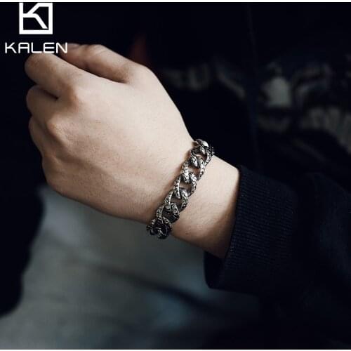 14mm Scale of Snakes Cuban Chains Bracelet Men Stainless Steel NK Link Chain Jewelry