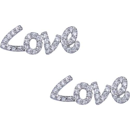 2016 New Arrivals Fashion Jewelry Alphabet 'LOVE' shape white Gold Color stud Earrings Inlay AAA CZ Stud Earrings GLE4561Y