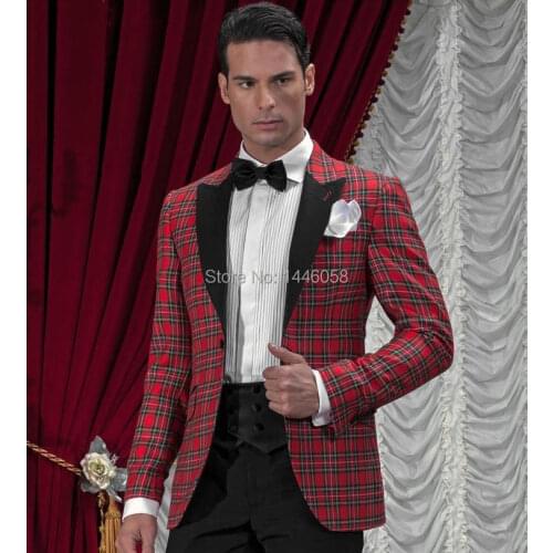 2018 New Arrival One Button Classic Plaid Groom Tuxedos Groomsmen Mens Wedding Prom Suits Bridegroom (Jacket+Pants+Girdle+Tie)