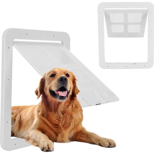 Dog Cat Flap Door with 4 Way Security Lock Flap Door for Dog Cats Kitten ABS Plastic Small Pet Gate Door Kit Cat Dogs Flap Doors