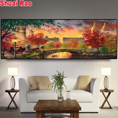 Full Drill Square Round Diamond Painting 5D Large size colorful city autumn scenery New Arrival Diamond Art Embroidery Decor