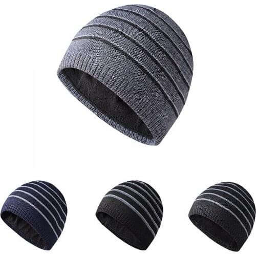 Simple Stripe Thicken Men Cap Keep Warm Fashion Tide Autumn Winter Ski Outdoor Adult Cap Beanie Hat