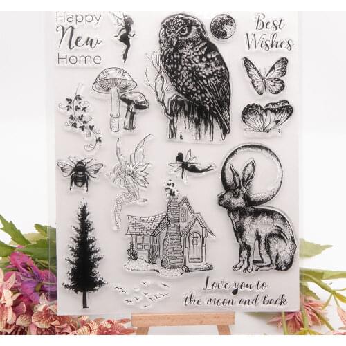 Fairy Owl Bunny Home Transparent Stamps and Metal Cutting Dies Embossing DIY Christmas