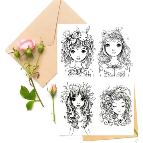Cartoon Girl Transparent Clear Stamps for DIY Scrapbooking/Card Making Stamps Fun Decoration Supplies