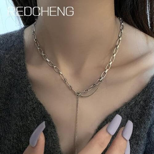 REDCHENG 925 Sterling Silver Tassel Chain Necklaces for Women Trendy Elegant Vintage Simple Geometric Party Fine Jewelry Gifts