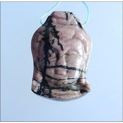 Carved buddha head,Rhodonite Pendant,42x28x10mm,26.29g