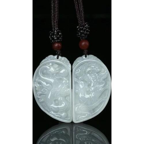 SHIYM Burma Jade Jewelry Dragon and Phoenix Necklace Pendant Gem Jewelry Mens Pendant With Chain Jade Jewelry