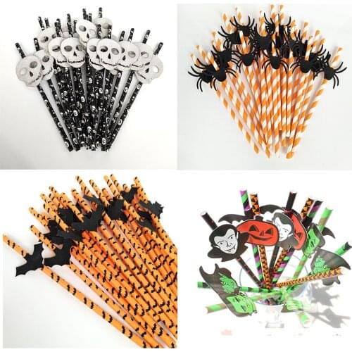 25pcs Halloween Disposable Party Straws Bat Skull Drinking Straws Holiday Bar Home Party Halloween Decoration