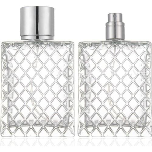 Spray 100 ml Square flat bottle lattice shape glass bottle spray bottle perfume bottle sub-bottling large bottle empty