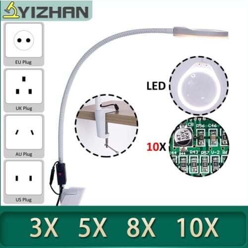 3X-10X large Magnifying glass led magnification repair clip table magnifier for embroidery reading eyelash extension phone 3d