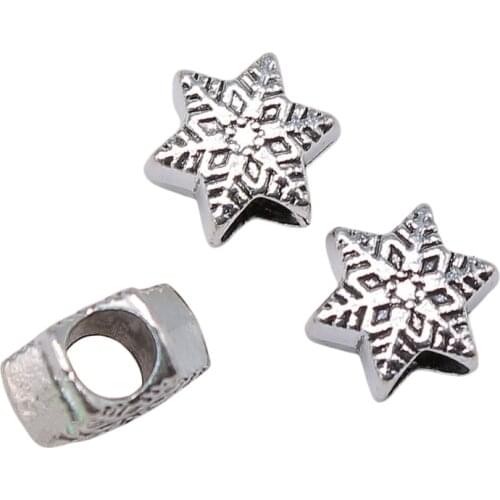 WYSIWYG 10pcs 9x9x6mm Snowflake European Big Hole Bead Charm Snowflake Spacer Beads Christmas Snowflake Beads