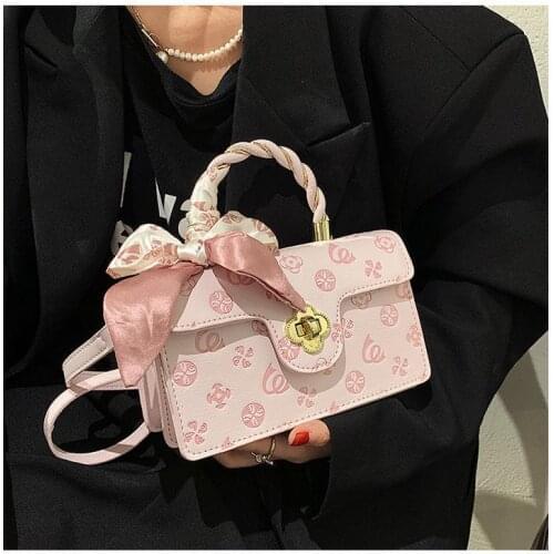 Womens Shoulder Bag Vintage Floral Designs Bow Ribbon Metal Hasp Leather Crossbody Handbags Wholesale 2022 Fashion Female Bags